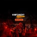 Promoción de Roof & Night Halloween con figuras de zombis bajo luces rojas en el Cerro San Cristóbal, vistas nocturnas de Santiago y texto “Experiencia Única Roof & Night Halloween”